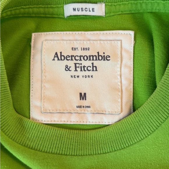 Abercrombie & Fitch Mens Size M Muscle T-Shirt Green Logo Spellout Preppy Y2K - Picture 4 of 7
